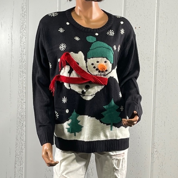 *NWT Merry Christmas Women’s 3D Navy Blue Snowman Sweater Sz L - Picture 5 of 16